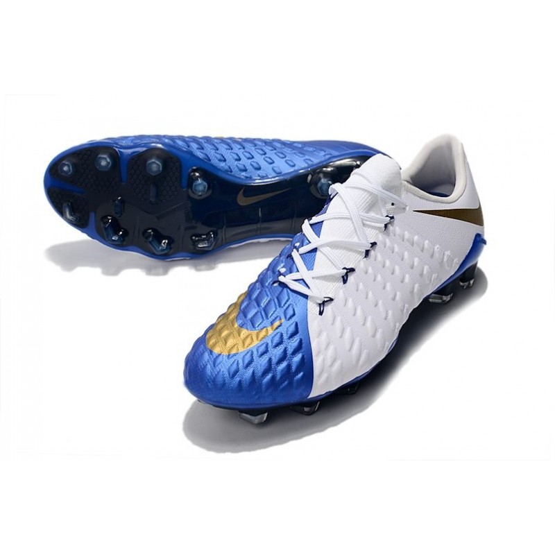 New Soccer Cleats Nike Hypervenom Phantom 3 FG Blue White Gold