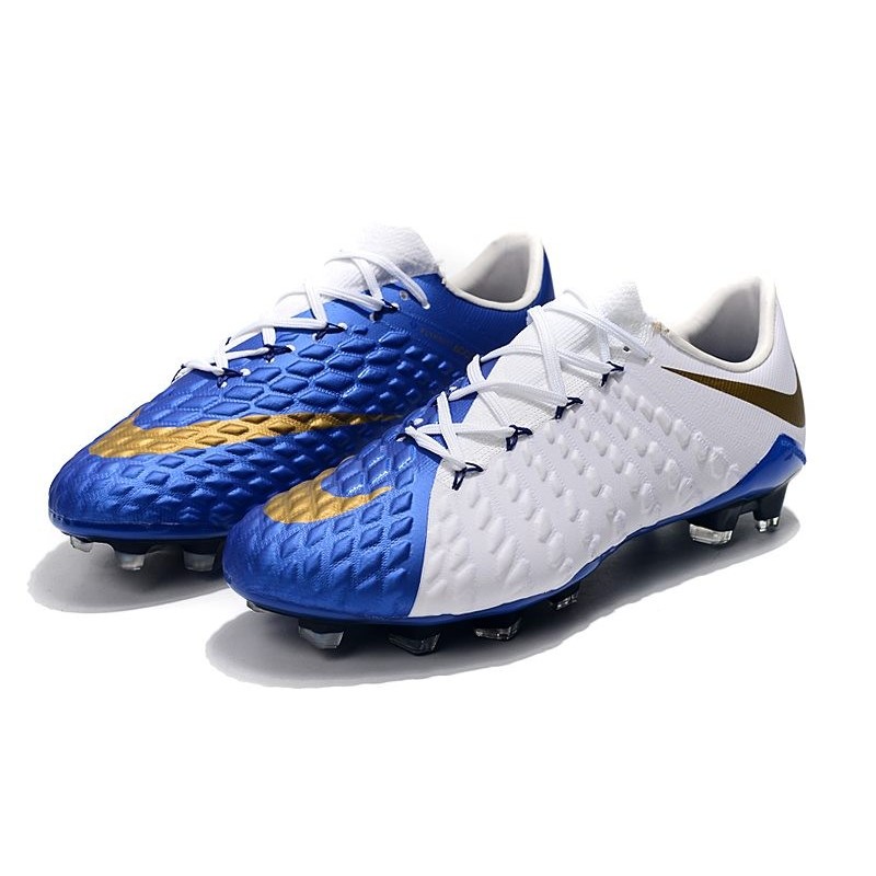 New Soccer Cleats Nike Hypervenom Phantom 3 FG Blue White Gold