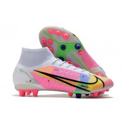 Nike Mercurial Superfly 8 Elite AG Cleat Dragonfly - White Metallic Silver Dark Raisin