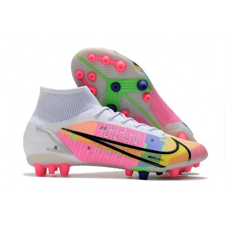 Nike Mercurial Superfly 8 Elite AG Cleat Dragonfly - White Metallic Silver Dark Raisin