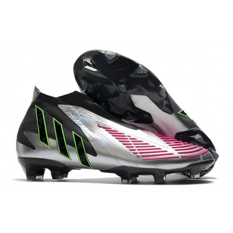 adidas Predator Edge + FG Laceless Silver Black Solar Pink