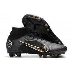 Nike Mercurial Superfly 8 Elite AG Cleat Shadow - Black Metallic Gold Metallic Silver