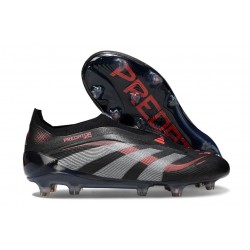 adidas Predator 25 Elite Laceless FG Black Grey Four Lucid Red