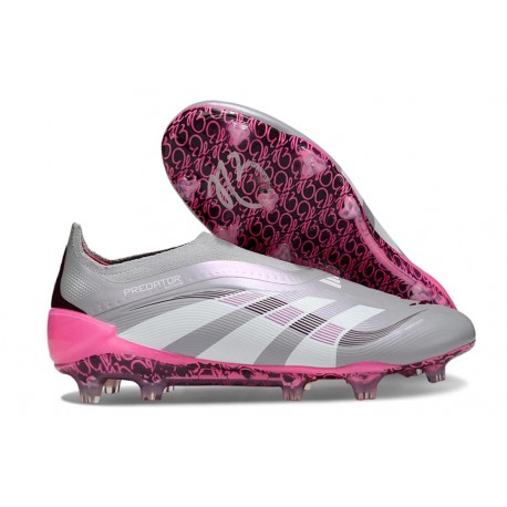 adidas Predator 25 Elite Laceless FG Gray White Pink
