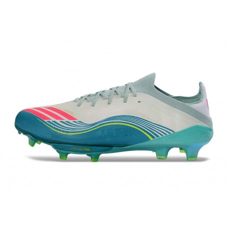 adidas F50 + Gras Soccer Cleats Messi Ftwr White Lucid Pink Flash Aqua
