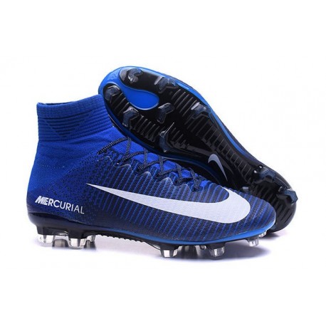 blue and white soccer cleats