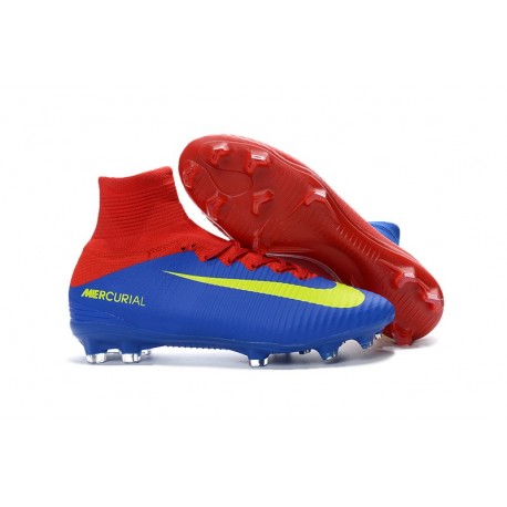 blue and red soccer cleats