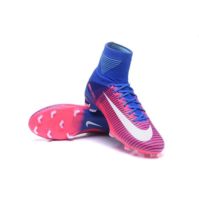 High Top Nike Mercurial Superfly 5 Fg Soccer Cleats Pink Blue White