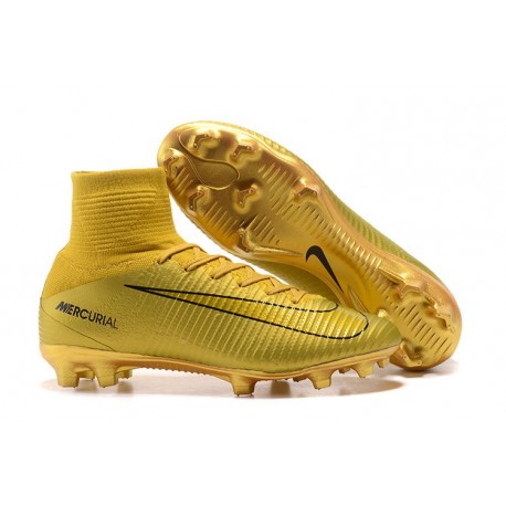 Nike Mercurial Superfly V Fg New Football Boots Cr7 Gold Black