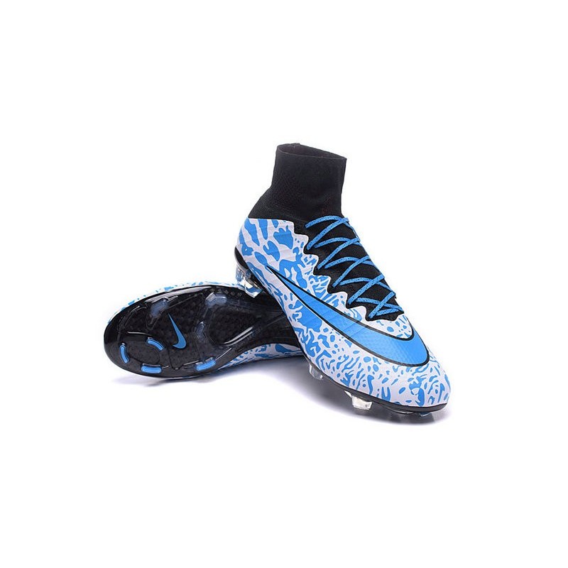 Nike New Shoes Mercurial Superfly 4 Fg Soccer Cleats Leopard Blue White Black